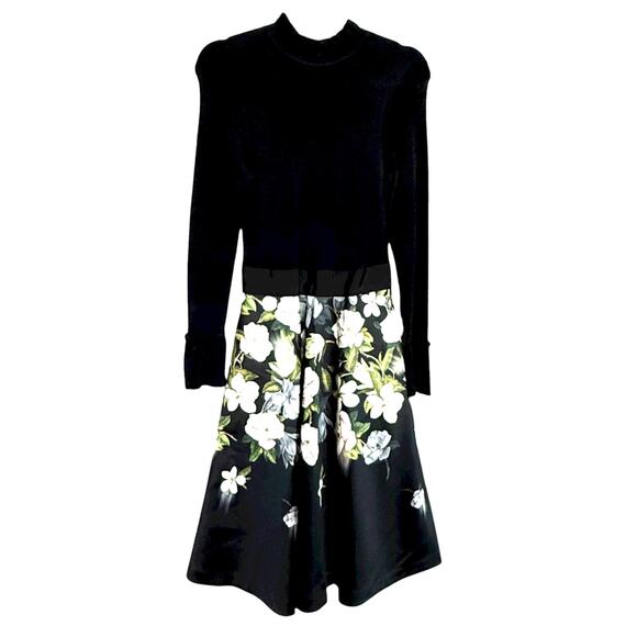 Ted Baker Nerida Floral Print Fit and Flare Contrats Dress Size S Long Sleeves - Picture 9 of 15